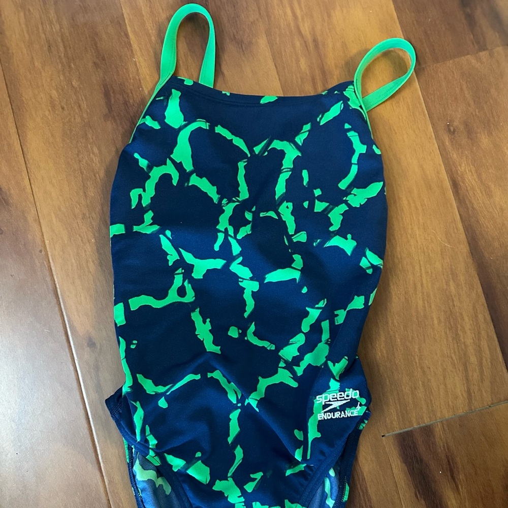 Speedo Navy and Neon Green Patterned One-Piece Swimsuit